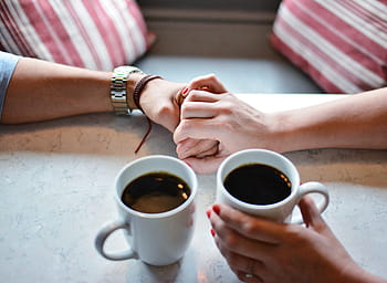 uomo, donna, detenzione, mani, amore, caffè, tazza, dolce, romanza, stile di vita, romantico