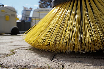 close-up photography, yellow, floor brush, sweeper, periodic brush, return, clean, broom, dirty, push broom, cleanliness