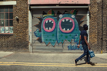 foto jalanan, london man, tas belanja, tas., timur, london street art, terlihat, latar belakang, foto, pria, London Timur