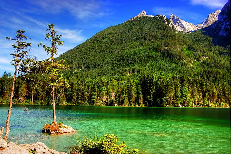 Příroda, fotografování, jezero, hora, ramsau, hintersee, bavaria, horní Bavorsko, berchtesgaden, hory, národní park berchtesgaden