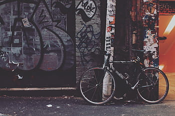 schwarz, starr, Fahrrad, Straße, Graffiti, Öffentlichkeit, Wand, Kunst, Wandgemälde, Malerei, draussen