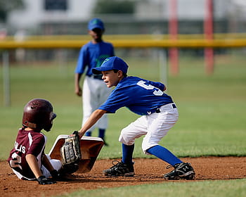 selective, focus photography, baseball player, front, another, baseball, player, tag, second base, close call, game