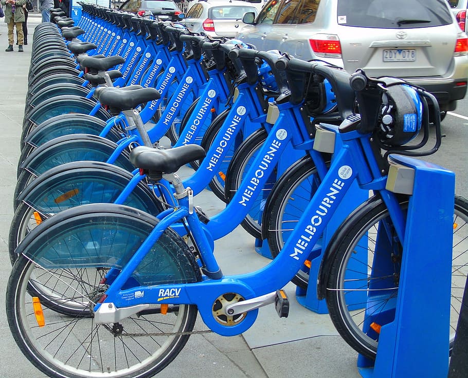 kolo, jízdní kolo, doprava, město, cyklus, modrý, ulice, městský, přeprava, kola, melbourne