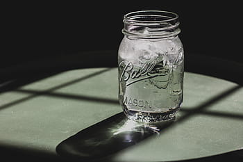 chiaro, vetro muratore, bicchiere, vaso, ghiaccio, freddo, acqua, tavolo, ombra, buio, camera