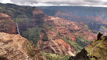 atas, pemandangan, gunung, kauai, hawaii, waimea, kokee, perjalanan, air terjun, tidak ada orang, alam