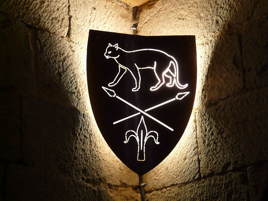 stemma, castello, lancia, luce, ombra, illuminazione, Medioevo, lince