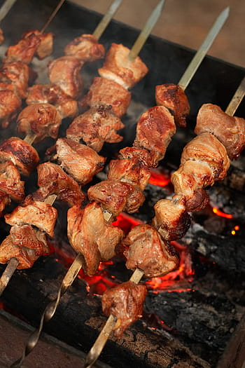 grilované grilování, jídlo, piknik, shish kebab, maso, mangal, smažené maso, smažení, uhlí, o povaze, letní