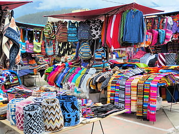 Ekvádor, otavalo, trh, tkanina, etnický, tradiční, řemesla, barva