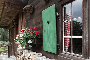 alpine, bavaria, flowers, germany, window, garmisch partenkirchen, home, wood, wooden windows, hut, summer