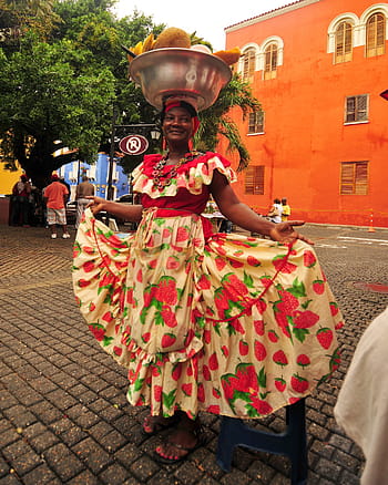 cartagenera, cartagena, de, indie, cartagena de indias, Kolumbie, lidé, kultur, průvod, ženy, kostým
