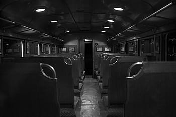 black and white, seats, train, transportation, travel