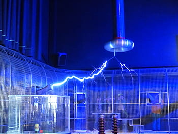 photography, electricity, inside, building, Flash, Tesla Coil, Experiment, faradayscher cage, faraday cage, electric shielding, faraday speed