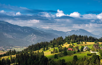 letecký, fotografování, vesnice, hory, tatra, karpaty, zakopande, Polsko, kopců, nebe, krajina