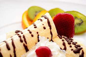 banana split, banany, truskawki, kiwi, Pomarańczowy, deser, lody, owoc, słodycze, bita śmietana, jedzenie