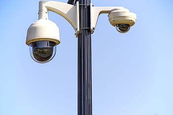 dva, bílý, bezpečnostní kamery, rotační kamera, monitorování, bezpečnost, dohled, policie, vyšetřování, technologií, doklad o hmotné pevné