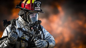 closeup, fire fighter, firefighter, fire, portrait, training, monitor, hot, heat, dangerous, burn