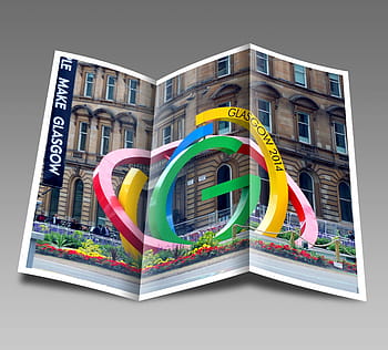 vícebarevné grafu, brožur, brožura, Glasgow, Skotsko, hry společenství, sport, loga, marketing, leták, reklamní
