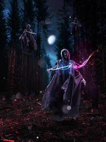 neon, fantasy, shop, the dementors, moon, forest, night, twilight, glow, sword, background