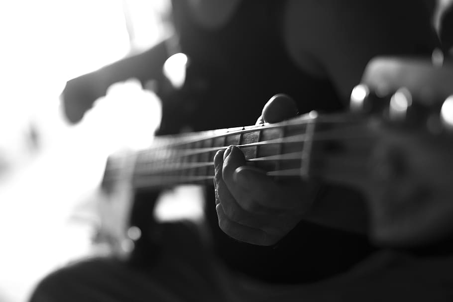 guitar, black and white, musician, alone, play, playing, guitarist, instrument