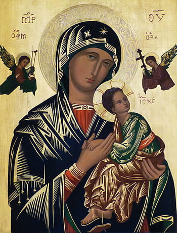 closeup, lady, perpetual, help, painting, church, icon, orthodox, christianity, faith, christian