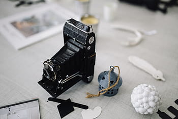 contemporânea, câmeras, vintage, velho, câmera, fotografia, clássico, à moda antiga, retrô com estilo, vista de alto ângulo, ninguém