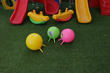 toys, slides, balloon, balloons, colorful, kids playgroung, play ground, multi-colored, grass