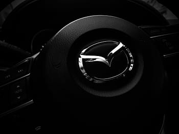 grayscale photography, mazda vehicle steering wheel, steering wheel, mazda, car, auto, automotive, automobile, vehicle, black Color, land Vehicle