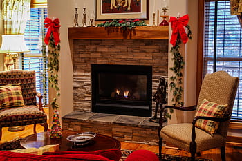 fireplace, christmas season decor, Christmas season, decor, mantel, living room, cozy, christmas, xmas, chairs, seating