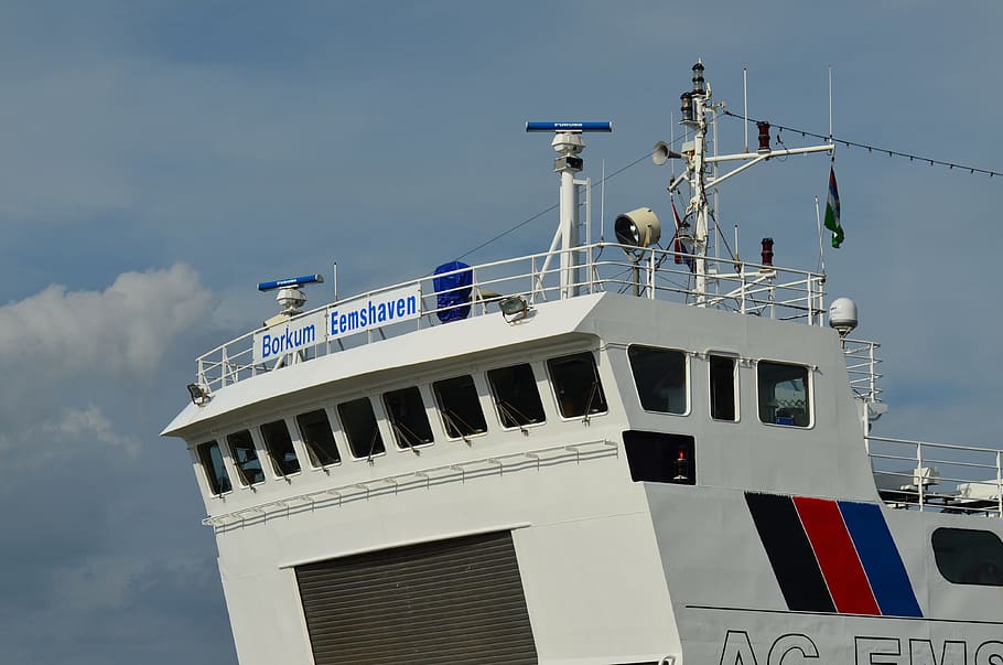Borkum, traghetto, il ponte di controllo, traghetto münsterland, traghetto per automobili, corso d'acqua, nave, trasporto marittimo, trasporto d'acqua, spedizione, mare del Nord