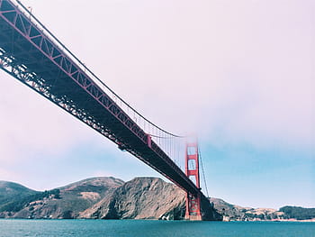zlatý státní most, Červené, u, hora, oceán, zataženo, nebe, daytim, Golden Gate Bridge, San Francisco, Kalifornie