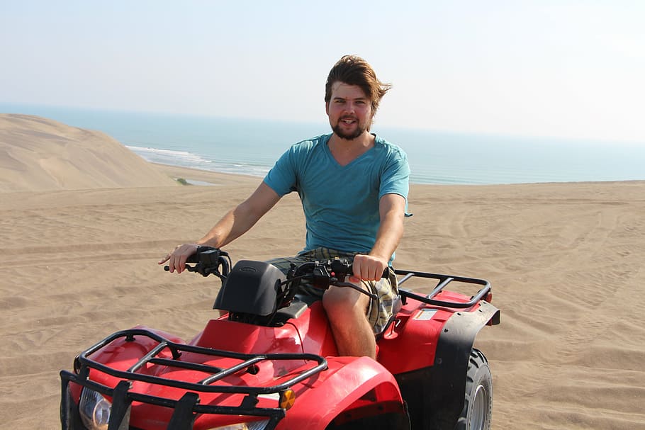 man, riding, atv, desert, motorcycle, scooter, man driving, handle, lead, vehicle, sand
