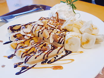 płyta, banana split, deser, przekąska, wafel, jedzenie, randki