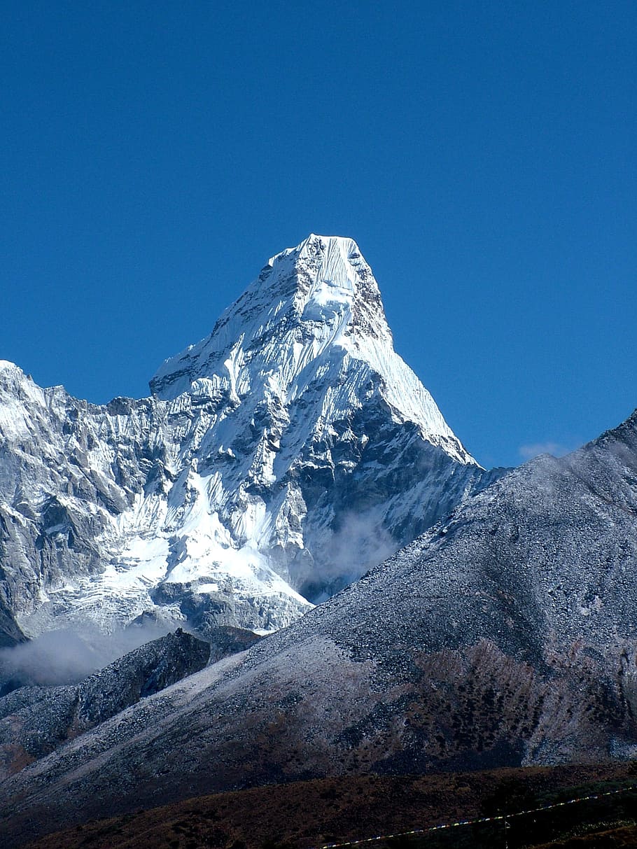 foto di paesaggio, bianca, nero, blu, cielo, giorno, ama dablam, Himalaya, montagna, l'Himalaya, montagne