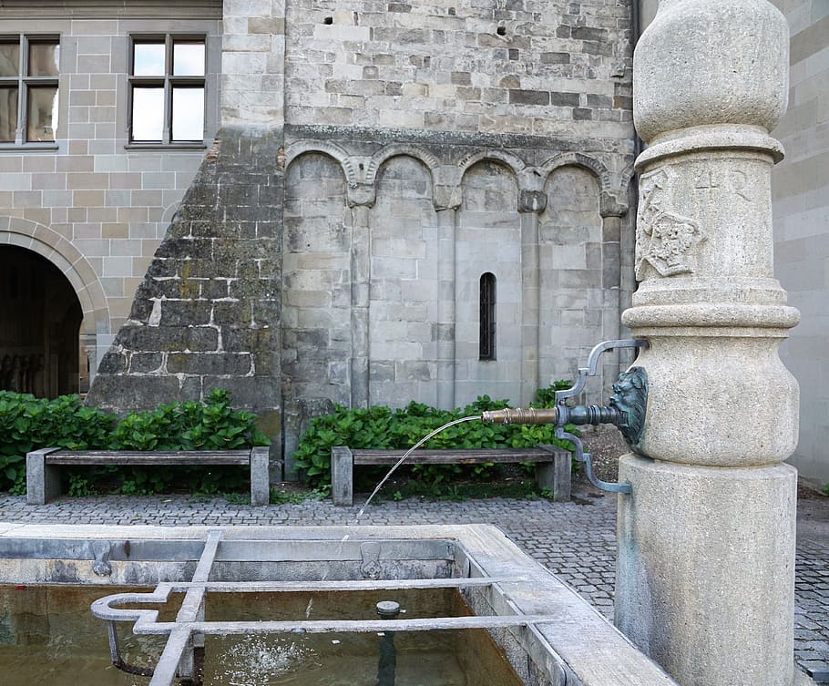 fontána, zurich, fraumünster, náboženství, svatý, voda, sochařství, švýcarsko, zahrada, letní, umění