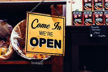 closeup, come, open, sign, re, signage, store, shop, shopping, products, shelves