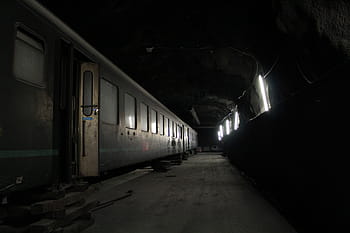fotografování, vlakové nádraží, tunel, vlak, starý, zlomený, světlo, železnice, doprava, železniční dopravy, železniční tunel