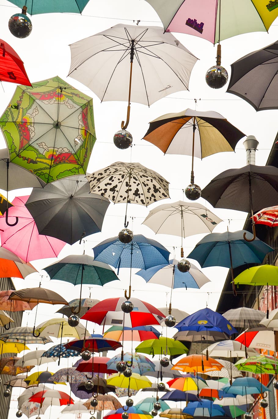 umbrella, protection, screens, rainy weather, awning, april weather, shelter, colorful, funny, art, zurich
