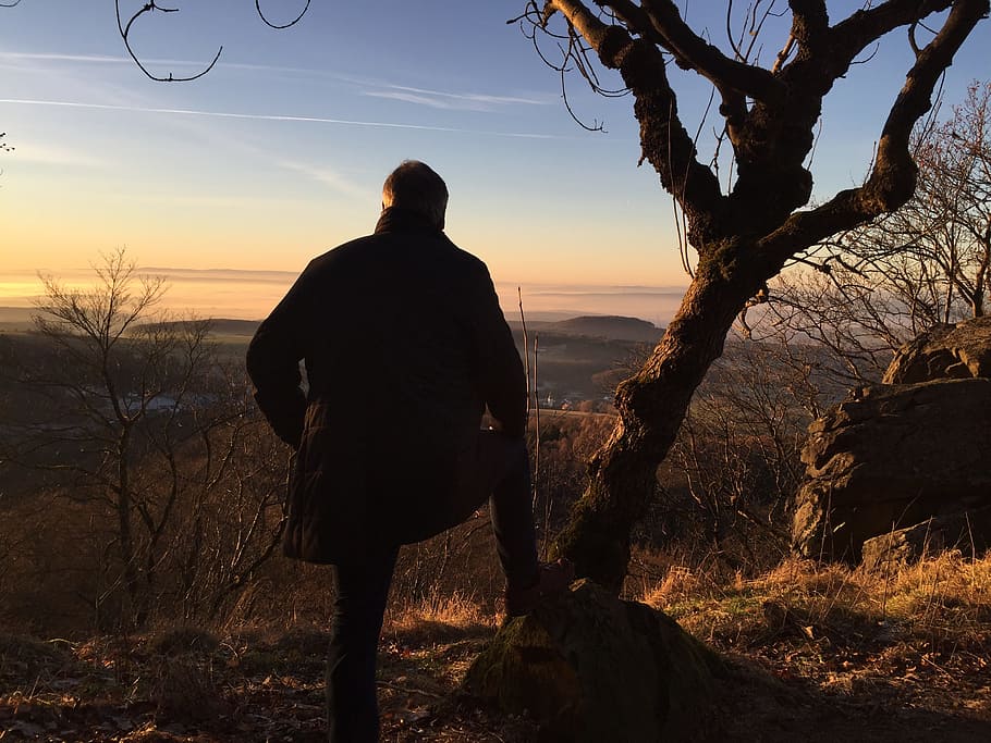 krajina, rhön, vzdálený pohled, předvídavost, výhled, panoráma, Příroda, nebe, vzhled, muž, zadní obrázek