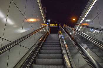 railway station, escalator, stairs, architecture, modern, city, urban, metal, perspective, metro, movement