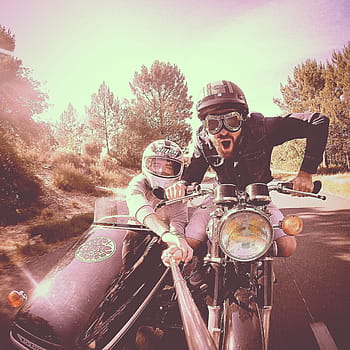 dva, osoba, jezdectví, Standard, motocykl, postranním vozíkem, fotografování, standardní motocykl, retro, vinobraní, ridepeed