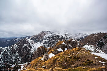 white, black, yellow, mountain photo, daytime, black and yellow, yellow mountain, mountain, nature, snow, mountain Peak