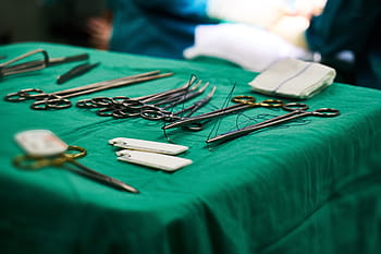 chirurgické nástroje, nůžky, chirurgická operace, operační sál, nouzový, zelená, anestézie, skalpel, nůž, doktor, zdravotní sestřička