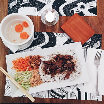 bun, bo, restaurant, Vietnamese, Bun Bo, Nam, carrot, meat, noodles, top view, food