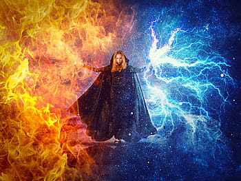 donna, indossare, nero, cappotto, fuoco, tuono, digitale, sfondo, Fumo, caldo, astronomia