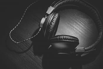 siyah, fitilli, kulaklıklar gri tonlamalı fotoğraf, kulaklık, ses, teknoloji, müzik, dinlemek, dinleme, eğlence, dj