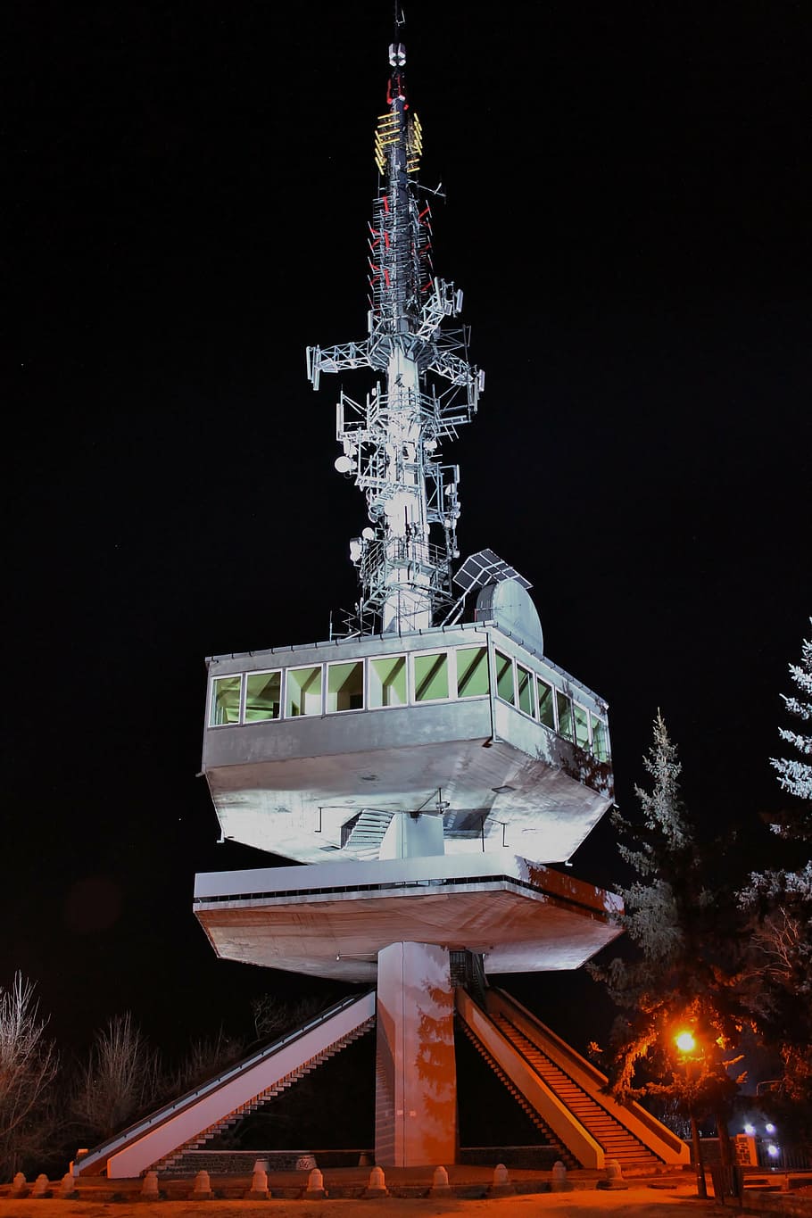 lookout tower, miskolc hungary, building, in the evening