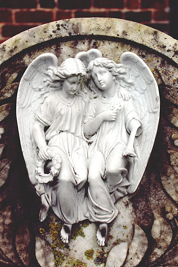 two, angel statue, daytime, angel, statue, figure, woman, female, pray, faith, prayer