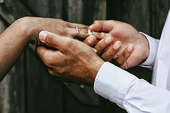 man, putting, silver-colored ring, woman, finger, people, couple, wedding, ring, marriage, human body part