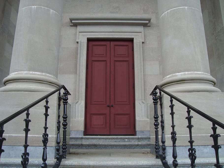 doorway, door, pillars, entrance, masonry