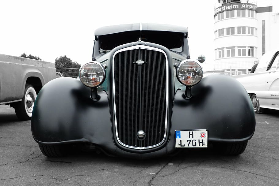 oldtimer, auto, Černá, Amerika, klasický, pozornosti, vozidlo, historicky, hotrod, starý, retro